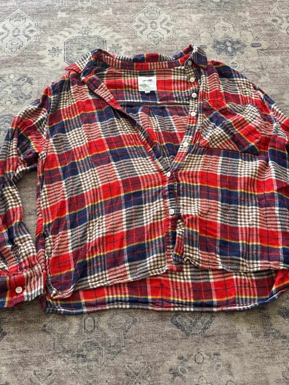 aerie Red Navy Plaid Button-Down Shirt